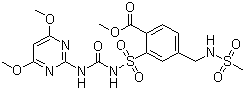 structure of CAS# 208465-21-8, Mesosulfuron-methyl;Methyl 2-[3-(4,6-dimethyoxypyrimidin-2-yl)ureidosulfonyl]-4-methanesulfonamidomethybenzoate