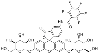 structure of CAS# 209540-62-5, PFB-2G-Fluorescein;2,3,4,5,6-pentafluoro-N-[3-oxo-3',6'-bis[[(2S,3R,4S,5S,6R)-3,4,5-trihydroxy-6-(hydroxymethyl)oxan-2-yl]oxy]spiro[2-benzofuran-1,9'-xanthene]-5-yl]benzamide