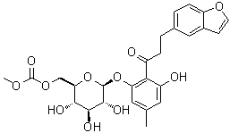 3-(5-Benzofuranyl)-1-[2-hydroxy-6-[[6-O-(methoxycarbonyl)-beta-D-glucopyranosyl]oxy]-4-methylphenyl]-1-propanone molecular structure (CAS 209746-59-8)