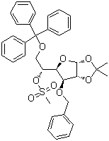 1,2-O-(1-Methylethylidene)-3-O-(phenylmethyl)-6-O-(triphenylmethyl)-alpha-D-glucofuranose 5-methanesulfonate molecular structure (CAS 21090-86-8)