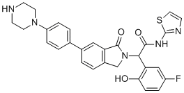 structure of CAS# 2140807-05-0, (Rac)-JBJ-04-125-02;2-(5-fluoro-2-hydroxyphenyl)-2-[3-oxo-5-(4-piperazin-1-ylphenyl)-1H-isoindol-2-yl]-N-(1,3-thiazol-2-yl)acetamide