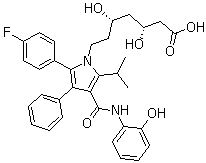 structure of CAS# 214217-86-4, 2-Hydroxyatorvastatin;BMS 243887-01; PD 152873; (betaR,deltaR)-2-(4-Fluorophenyl)-beta,delta-dihydroxy-4-[[(2-hydroxyphenyl)amino]carbonyl]-5-(1-methylethyl)-3-phenyl-1H-pyrrole-1-heptanoic acid