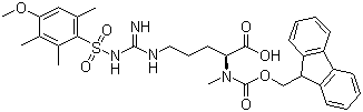 structure of CAS# 214750-72-8, Fmoc-N-Me-Arg(Mtr)-OH;N-[(9H-Fluoren-9-ylmethoxy)carbonyl]-N-methyl-N'-[(4-methoxy-2,3,6-trimethylphenyl)sulfonyl]-L-arginine
