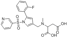 structure of CAS# 2170020-79-6, Vonoprazan Impurity 38;N-((5-(2-Fluorophenyl)-1-(pyridin-3-ylsulfonyl)-1H-pyrrol-3-yl)methyl)-N-methylaspartic acid