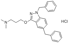 structure of CAS# 2196183-71-6, Benzydamine EP Impurity B;3-((1,5-Dibenzyl-1H-indazol-3-yl)oxy)-N,N-dimethylpropan-1-amine hydrochloride