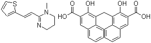 structure of CAS# 22204-24-6, Pyrantel pamoate ;1-Methyl-2-(2-[2-thienyl]ethenyl)-1,4,5,6-tetrahydropyrimidine compound with 4,4'-methylenebis(3-hydroxy-2-naphthoic acid)
