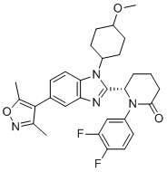 structure of CAS# 2222941-37-7, Inobrodib;(6S)-1-(3,4-difluorophenyl)-6-[5-(3,5-dimethyl-1,2-oxazol-4-yl)-1-(4-methoxycyclohexyl)benzimidazol-2-yl]piperidin-2-one