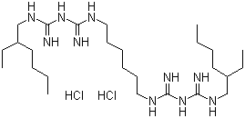 structure of CAS# 22573-93-9, Alexidine dihydrochloride;1,1'-Hexamethylene-bis[5-(2-ethylhexyl)biguanide] dihydrochloride