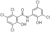 structure of CAS# 2277-92-1, Oxyclozanide;2,3,5-Trichloro-N-(3,5-dichloro-2-hydroxyphenyl)-6-hydroxybenzamide; 3,3',5,5',6-Pentachloro-2'-hydroxysalicylanilide