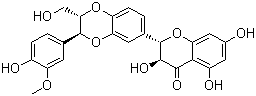 structure of CAS# 22888-70-6, Silibinin;2,3-Dihydro-3-(4-hydroxy-3-methoxyphenyl)-2-(hydroxymethyl)-6-(3,5,7-trihydroxy-4-oxobenzopyran-2-yl)benzodioxin; Silymarin