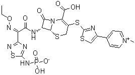4-[2-[[(6R,7R)-2-Carboxy-7-[[(2Z)-(ethoxyimino)[5-(phosphonoamino)-1,2,4-thiadiazol-3-yl]acetyl]amino]-8-oxo-5-thia-1-azabicyclo[4.2.0]oct-2-en-3-yl]thio]-4-thiazolyl]-1-methylpyridinium inner salt molecular structure (CAS 229016-73-3)