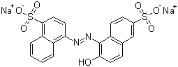 结构式 CAS# 2302-96-7, 酸性红 13; 坚牢红; 4-[(2-羟基-6-磺酸萘基)偶氮]萘磺酸二钠盐