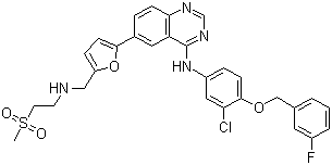 结构式 CAS# 231277-92-2, 拉帕替尼; N-[3-氯-4-[(3-氟苯基)甲氧基]苯基]-6-[5-[(2-甲磺酰乙基氨基)甲基]-2-呋喃基]喹唑啉-4-胺
