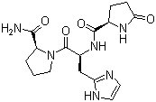 structure of CAS# 24305-27-9, Protirelin;L-Pyroglutamyl-L-histidyl-L-prolinamide; Thyrotropin releasing hormone; (2S)-N-[(2S)-1-[(2S)-2-Carbamoylpyrrolidin-1-yl]-3-(1H-imidazol-2-yl)-1-oxopropan-2-yl]-5-oxopyrrolidine-2-carboxamide