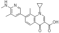 structure of CAS# 245765-41-7, Ozenoxacin;1-Cyclopropyl-8-methyl-7-[5-methyl-6-(methylamino)-3-pyridinyl]-4-oxo-1,4-dihydro-3-quinolinecarboxylic acid; T 3912