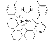 结构式 CAS# 246047-72-3, Grubbs 第二代催化剂; 1,3-双(2,4,6-三甲基苯基)-2-(咪唑烷亚基)(二氯苯亚甲基)(三环己基膦)钌