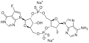 structure of CAS# 2553413-93-5, Dazostinag disodium;Disodium 7-[(1R,6R,8R,9R,10R,15R,17R,18R)-8-(6-aminopurin-9-yl)-9-fluoro-18-hydroxy-3,12-dioxido-3,12-bis(sulfanylidene)-2,4,7,11,13,16-hexaoxa-3?5,12?5-diphosphatricyclo[13.2.1.06,10]octadecan-17-yl]-5-fluoro-3H-pyrrolo[2,3-d]pyrimidin-4-one