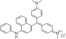 structure of CAS# 2580-56-5, Basic Blue 26;[4-[[4-Anilino-1-naphthyl][4-(dimethylamino)phenyl]methylene]cyclohexa-2,5-dien-1-ylidene]dimethylammonium chloride; Victoria Blue B; C.I. 44045