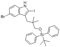 structure of CAS# 2641451-43-4, 5-Bromo-3-(3-((tert-butyldiphenylsilyl)oxy)-2,2-dimethylpropyl)-2-iodo-1H-indole;[3-(5-bromo-2-iodo-1H-indol-3-yl)-2,2-dimethylpropoxy]-tert-butyl-diphenylsilane