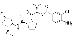 结构式 CAS# 273404-37-8, VX 765; N-(4-氨基-3-氯苯甲酰基)-3-甲基-L-缬氨酰-N-[(2R,3S)-2-乙氧基四氢-5-氧代-3-呋喃基]-L-脯氨酰胺