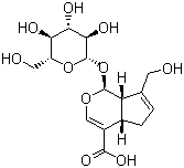 structure of CAS# 27741-01-1, Geniposidic acid;(1R,2S,6S)-9-(Hydroxymethyl)-2-[(2S,3R,4S,5S,6R)-3,4,5-trihydroxy-6-(hydroxymethyl)oxan-2-yl]oxy-3-oxabicyclo[4.3.0]nona-4,8-diene-5-carboxylic acid