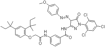 3-[[2-[2,4-Bis(2-methylbutan-2-yl)phenoxy]acetyl]amino]-N-[4,5-dihydro-4-(4-methoxyphenyl)diazenyl-5-oxo-1-(2,4,6-trichlorophenyl)-4H-pyrazol-3-yl]benzamide molecular structure (CAS 28279-36-9)
