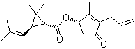 结构式 CAS# 28434-00-6, 烯丙菊酯; 丙烯菊酯; 富右旋反式丙烯菊酯; (S)-3-烯丙基-2-甲基-4-氧代环戊-2-烯基 (1R,3R)-2,2-二甲基-3-(2-甲基丙-1-烯基)环丙烷羧酸酯