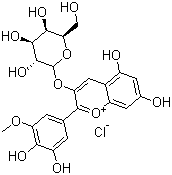 structure of CAS# 28500-02-9, Petunidin 3-galactoside chloride;3-(Galactosyloxy)-3',4',5,7-tetrahydroxy-5'-methoxyflavylium chloride; Petunidin 3-O-galactoside chloride