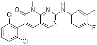 structure of CAS# 287204-45-9, 6-(2,6-Dichlorophenyl)-2-[(4-fluoro-3-methylphenyl)amino]-8-methylpyrido[2,3-d]pyrimidin-7(8H)-one;PD 180790; PD 180970
