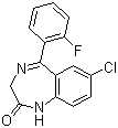 结构式 CAS# 2886-65-9, 7-氯-5-(2-氟苯基)-1,3-二氢-2H-1,4-苯并二氮杂卓-2-酮