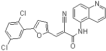 structure of CAS# 304896-28-4, 2-Cyano-3-[5-(2,5-dichlorophenyl)-2-furanyl]-N-5-quinolinyl-2-propenamide;AGK 2