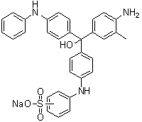 structure of CAS# 30586-13-1, [[4-[(4-Amino-3-methylphenyl)hydroxy[4-(phenylamino)phenyl]methyl]phenyl]amino]benzenesulfonic acid monosodium salt