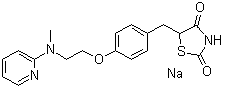 结构式 CAS# 316371-83-2, 罗格列酮钠; 5-[[4-[2-(甲基-2-吡啶氨基)乙氧基]苯基]甲基]-2,4-噻唑烷二酮钠盐