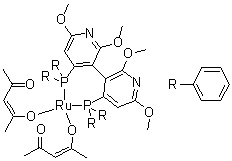 结构式 CAS# 316829-35-3, (OC-6-22)-[(3R)-4,4'-双(二苯基膦基)-2,2',6,6'-四甲氧基-3,3'-联吡啶]双(2,4-戊二酮)钌