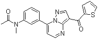 结构式 CAS# 325715-02-4, 茚地普隆; N-甲基-N-[3-[3-(噻吩-2-基甲酰基)吡唑并[1,5-a]嘧啶-7-基]苯基]乙酰胺