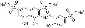 结构式 CAS# 3270-25-5, 酸性铬蓝 K; 4,5-二羟基-3-[(2-羟基-5-苯磺酸钠)偶氮]-2,7-萘二磺酸钠