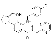 结构式 CAS# 330784-50-4, (S)-2-(2-羟基甲基-1-吡咯烷基)-4-(4-甲氧基苄基氨基)-5-[N-(2-嘧啶基甲基)氨基甲酰]嘧啶