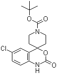 structure of CAS# 332187-61-8, 6-Chloro-1,2-dihydro-2-oxospiro[4H-3,1-benzoxazine-4,4'-piperidine]-1'-carboxylic acid tert-butyl ester