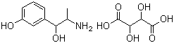 结构式 CAS# 33402-03-8, 重酒石酸间羟胺; (-)-alpha-(1-氨乙基)-3-羟基苯甲醇重酒石酸盐