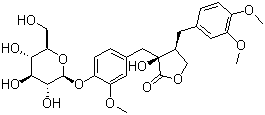 structure of CAS# 33464-71-0, Tracheloside;2-Hydroxyarctiin; (3S,4S)-4-[(3,4-Dimethoxyphenyl)methyl]-3-[[4-(beta-D-glucopyranosyloxy)-3-methoxyphenyl]methyl]dihydro-3-hydroxy-2(3H)-furanone