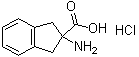 structure of CAS# 33584-60-0, 2-Amino-2,3-dihydro-1H-indene-2-carboxylic acid hydrochloride