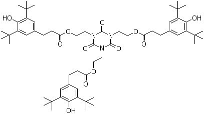 structure of CAS# 34137-09-2, Irganox 3125;Vanox SKT; 3,5-Di-tert-butyl-4-hydroxyhydrocinnamic acid 1,3,5-tris(2-hydroxyethyl)-s-triazinetrione ester