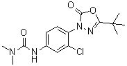 structure of CAS# 34205-21-5, Dimefuron;3-[2-Chloro-4-(3,3-dimethylureido)phenyl]-5-tert-butyl-1,3,4-oxadiazolinone; Pradone TS; RP 23465; Vt 2809