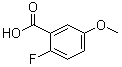 structure of CAS# 367-83-9, 2-Fluoro-5-(methyloxy)benzoic acid;2-Fluoro-5-methoxybenzoic acid; 6-Fluoro-3-methoxybenzoic acid