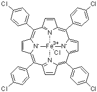 structure of CAS# 36965-70-5, [5,10,15,20-Tetrakis(p-chlorophenyl)porphinato]iron(III) chloride;Chloro(tetrakis(4-chlorophenyl)porphyrinato)iron; Chloro[meso-tetrakis(p-chlorophenyl)porphyrinato]iron; Fe(TCP)Cl