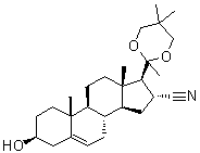 (3beta,16alpha)-20,20-[(2,2-Dimethyl-1,3-propanediyl)bis(oxy)]-3-hydroxy-pregn-5-ene-16-carbonitrile molecular structure (CAS 37079-18-8)