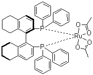 结构式 CAS# 374067-51-3, [(R)-(+)-2,2'-双(二苯基膦)-5,5',6,6',7,7',8,8'-八氢-1,1'-联萘]钌二乙酸盐