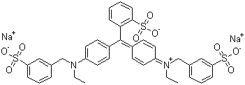 structure of CAS# 3844-45-9, Erioglaucine disodium salt;Bis[4-(N-ethyl-N-3-sulfophenylmethyl)aminophenyl]-2-sulfophenylmethylium disodium salt; C.I. Food Blue 2; Acid Blue 9; Alphazurine FG; C.I. 42090