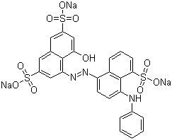 structure of CAS# 3861-73-2, Acid Blue 92;Trisodium 5-hydroxy-4-(4-anilino-5-sulphonato-1-naphthylazo)naphthalene-2,7-disulphonate