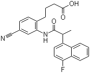 structure of CAS# 402473-54-5, ONO-AE3-208;4-Cyano-2-[[2-(4-fluoro-1-naphthalenyl)-1-oxopropyl]amino]benzenebutanoic acid